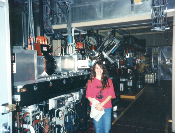 Kari Rawluk (Kari S. Sanders, Kari Sanders) at Brookhaven National Laboratory's AGS Linear Accelerator, near the Hydrogen ion source in Upton New York, 1992